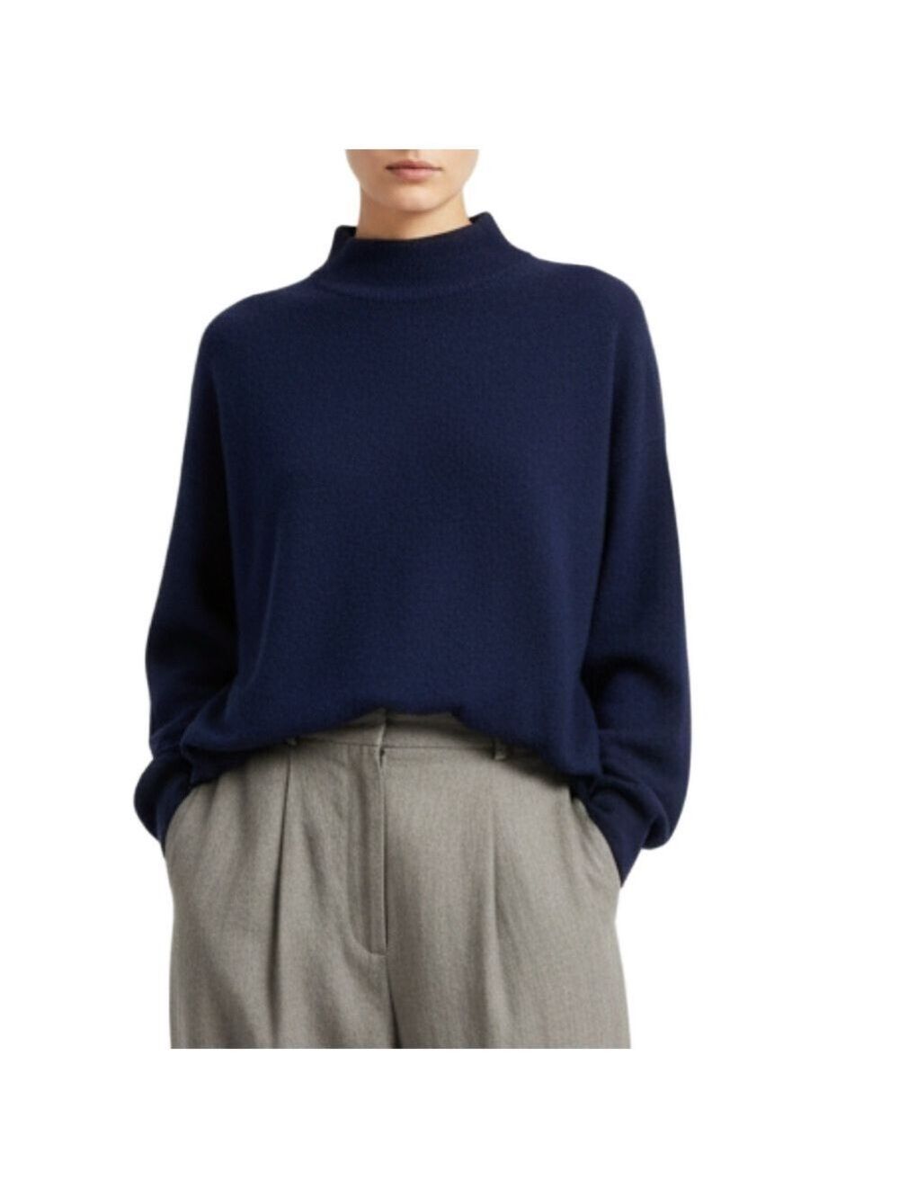Vtg Ecuadorian 100% Cashmicril faux cashmere dark blue mock neck boxy sweater XL